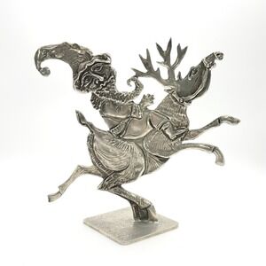 Don Drumm Brutalist Santa on Leaping Reindeer Cast Aluminum Sculpture Signed MCM